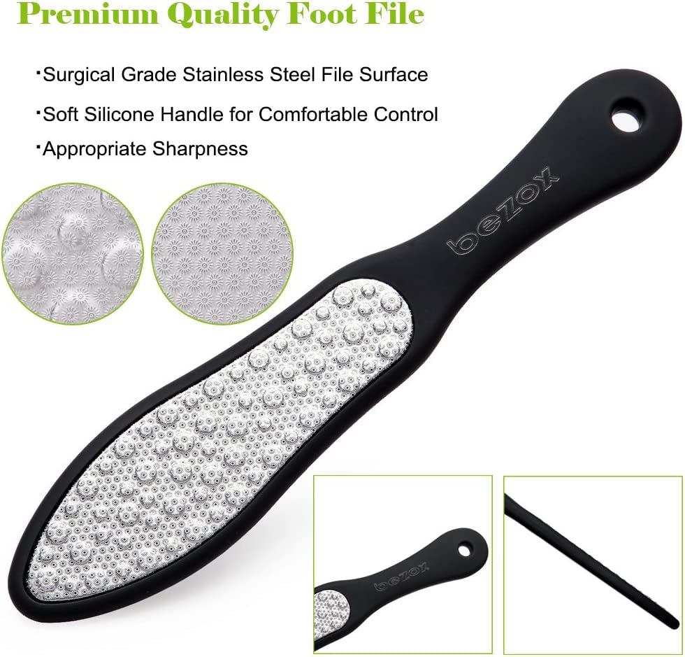 Foot File (1 PCS), Double Sided Foot Scraper Callus Remover, Foot Rasp for Cracked Heel and Foot Corn Removal, Stainless Steel Pedicure File W/Cloth Storage Bag