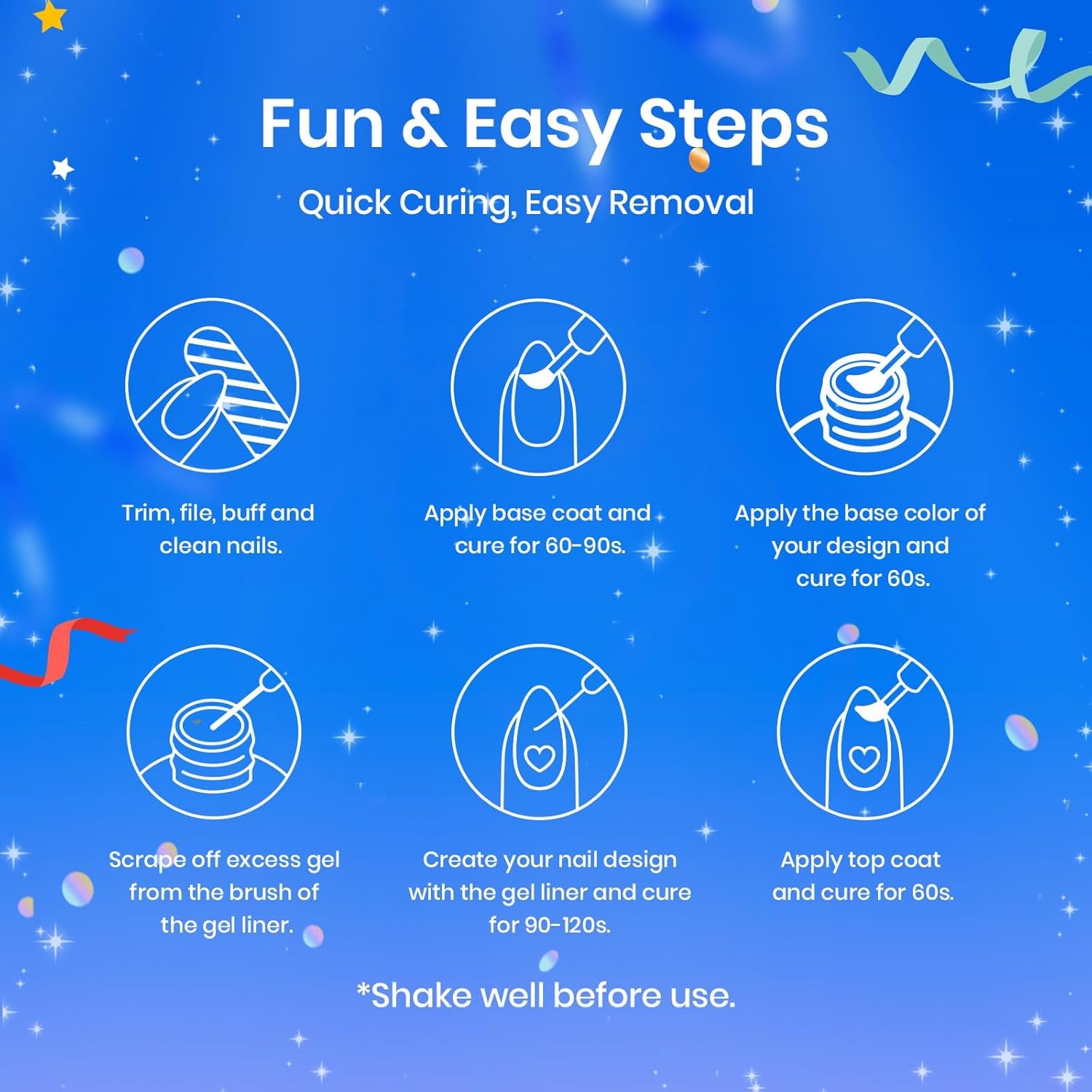 Beetles Nail Art Gel Liner Polish 12 Colors Reflective Glitter Gel Nail Polish, Gold Silver Pink Blue Purple Brown Black Kit Soak off Uv Nail Art Design Set Summer Manicure Gifts for Women