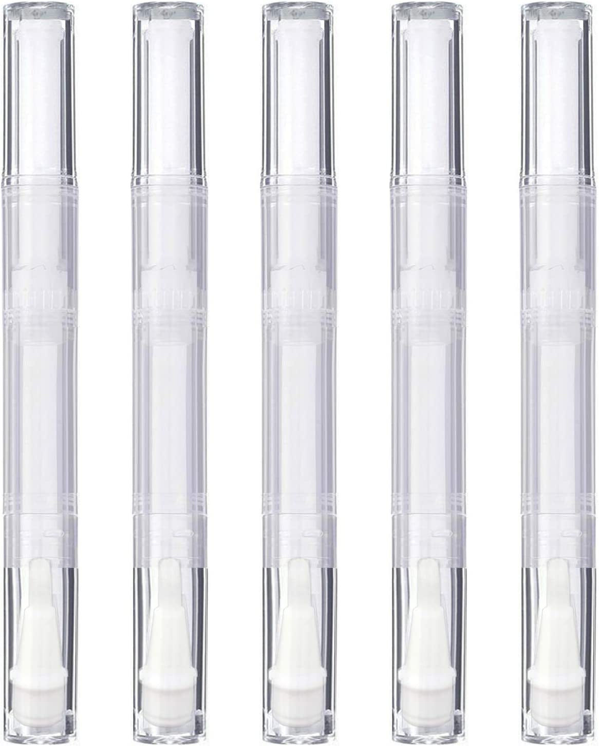5 Pack 3 Ml Transparent Twist Pens, Empty Nail Oil Pen with Brush Tip, Cosmetic Lip Gloss Container Applicators Eyelash Growth Liquid Tube (5X)