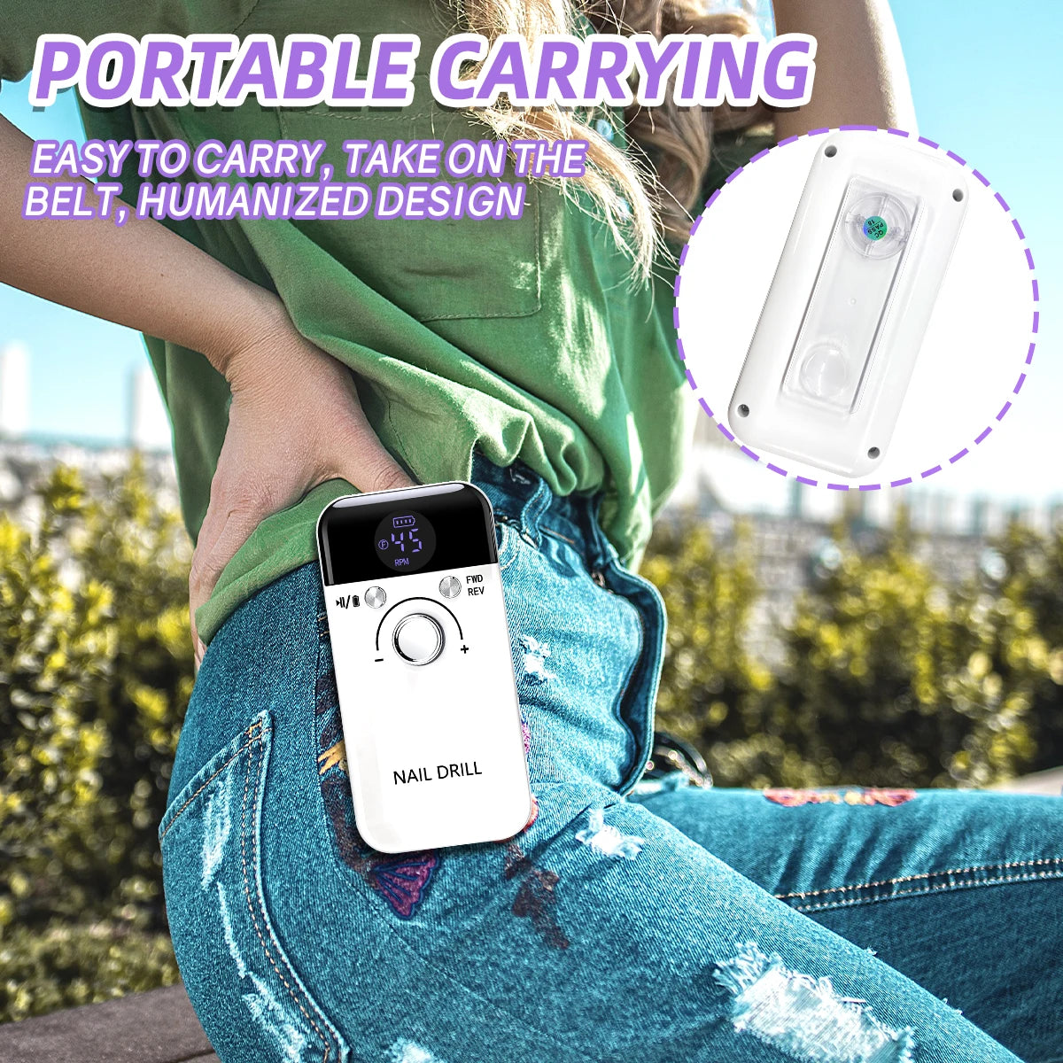 45000RPM Nail Drill Machine with Low Noise Portable Nail Drill Machine Rechargeable Nail Sander File for Manicure Salon Tool