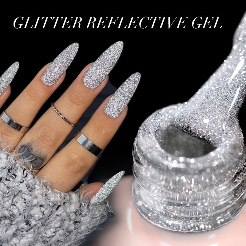 15Ml Sliver Reflective Nail Gel Polish Shining Glitter Semi Permanent Soak off UV Gel Sparkle Effect Nail Art Manicure