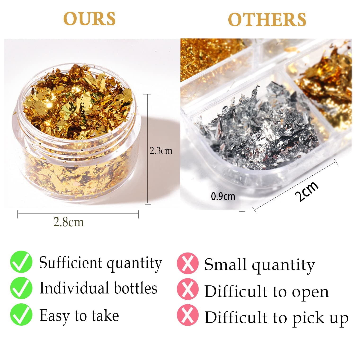 Nail Foil Flakes 4 Bottles Gold Foil Flakes Metallic Gold Foil Set for Nails, Resin, Epoxy, Makeup, Jewelry, Candle Molds