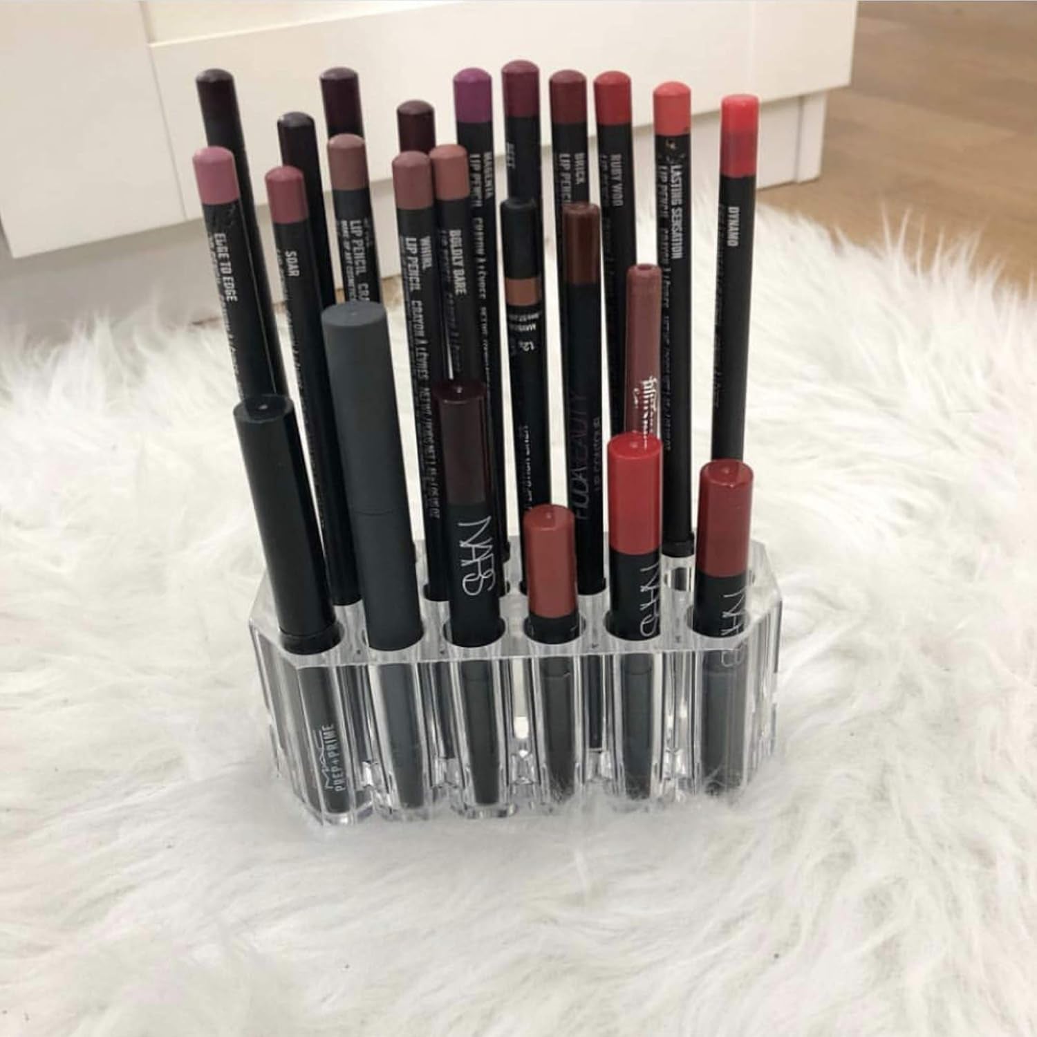 Acrylic Eyeliner Organizer & Lip Liner Organizer 26 Space Storage 20 Standard 6 Jumbo Cosmetic Pencil Makeup Display Case Refillable Container