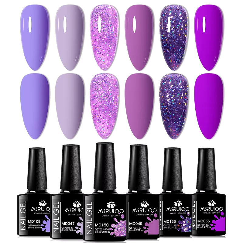 6Pc All-Season Gel Nail Polish Set Nude Pink Red Glitter Semi Permanent UV Gel Polish Kits All for Manicure Soak off Vernis