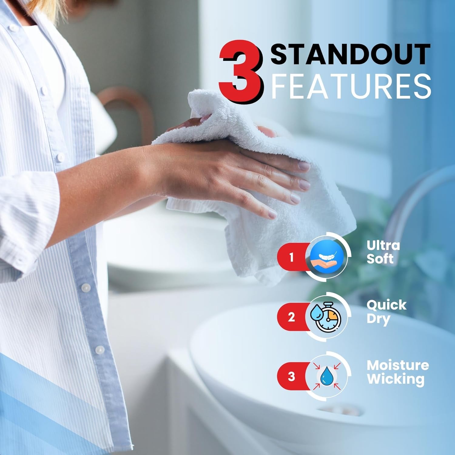 Luxury Wash Cloths for Showering [13X13] – 100% Cotton Washcloths [Pack of 12], Soft and Absorbent Face Towels for Bathroom Wash Clothes, Gym, and Spa (Brilliant White)