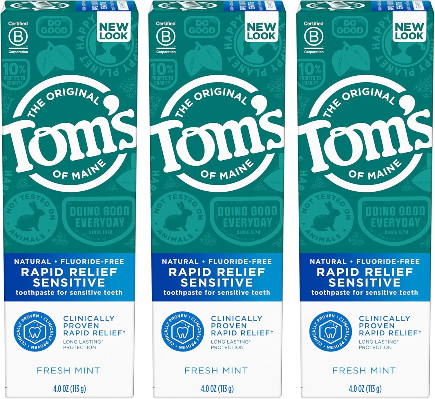 Fluoride-Free Rapid Relief Sensitive Toothpaste, Fresh Mint, 4 Oz. 3-Pack (Packaging May Vary)