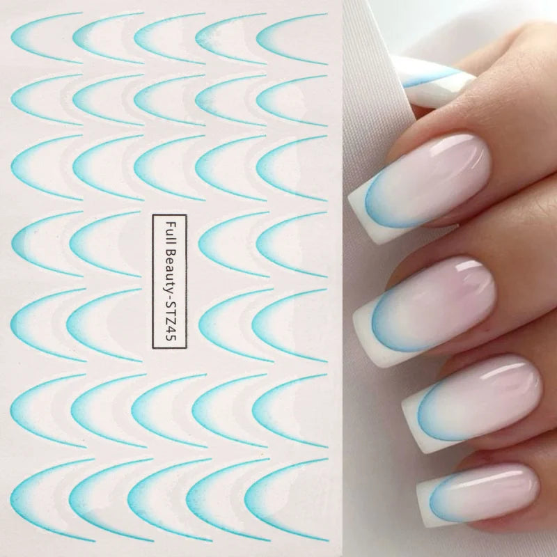 8Pcs Gradient French Nail Art Stickers Ink Blooming Wave Line Water Transfer Sliders Decals DIY Ombre Manicure Decorations Foils