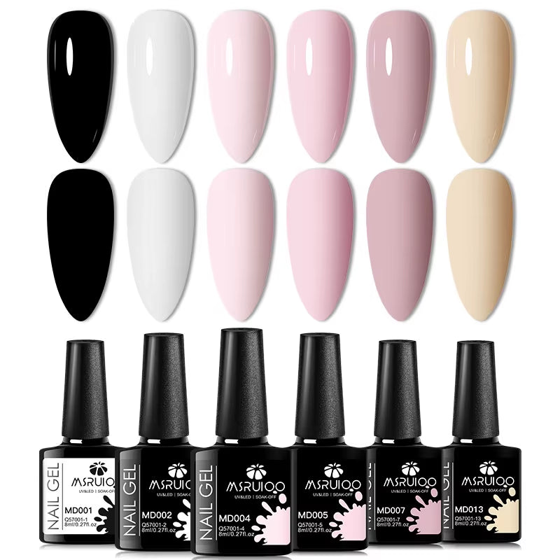 6Pc All-Season Gel Nail Polish Set Nude Pink Red Glitter Semi Permanent UV Gel Polish Kits All for Manicure Soak off Vernis