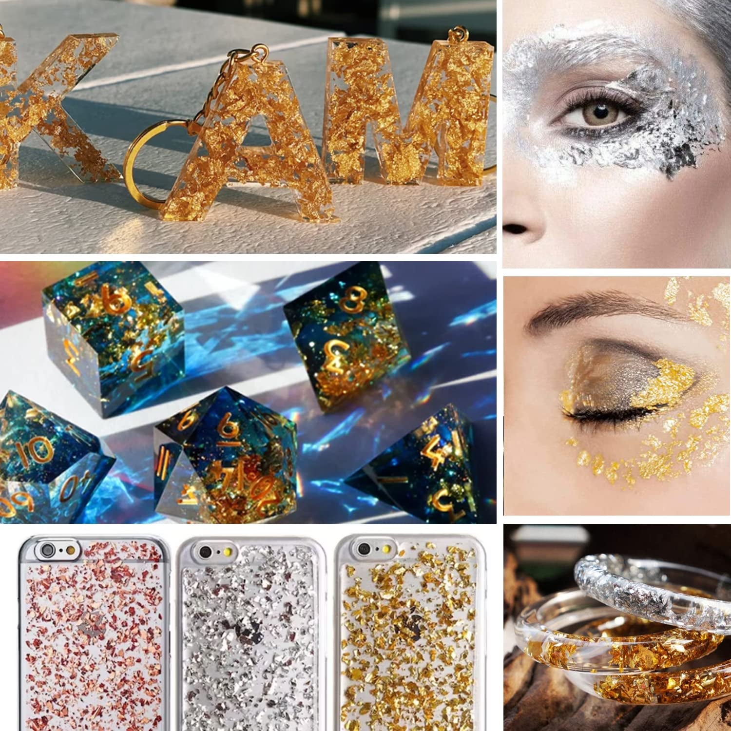 Nail Foil Flakes 4 Bottles Gold Foil Flakes Metallic Gold Foil Set for Nails, Resin, Epoxy, Makeup, Jewelry, Candle Molds