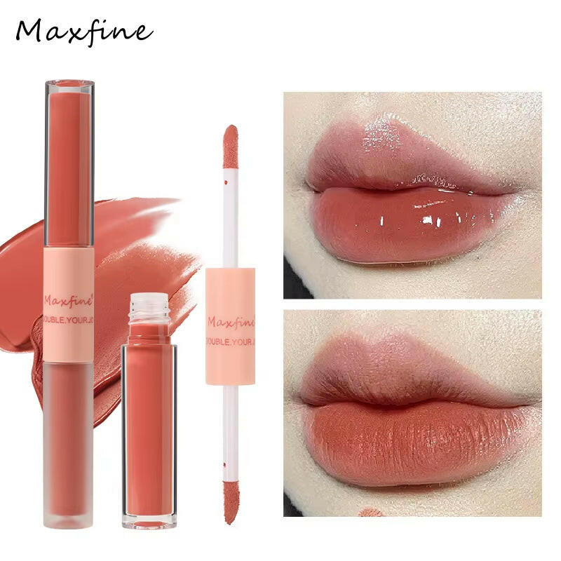 Double End Lip Glaze Full Gloss Mirror and Matte Velvet Long Term Color and Moisture Lip Gloss anti Stain Cosmetic Lip Glaze