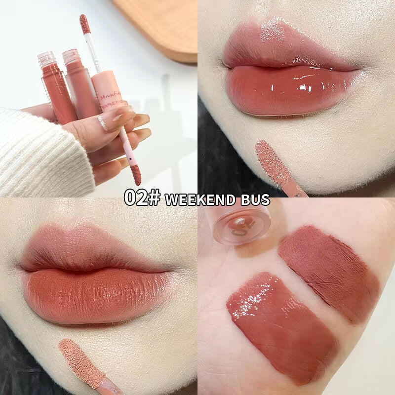 Double End Lip Glaze Full Gloss Mirror and Matte Velvet Long Term Color and Moisture Lip Gloss anti Stain Cosmetic Lip Glaze