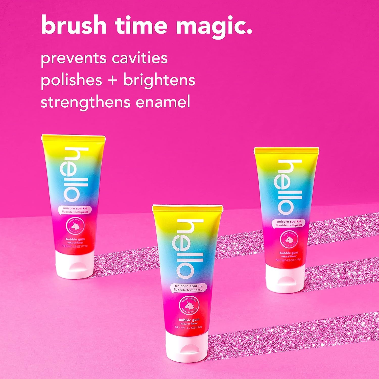 Kids Unicorn Sparkle Fluoride Toothpaste with Natural Bubble Gum Flavor, Vegan, SLS & Gluten Free, 4.2 Oz, 4 Count