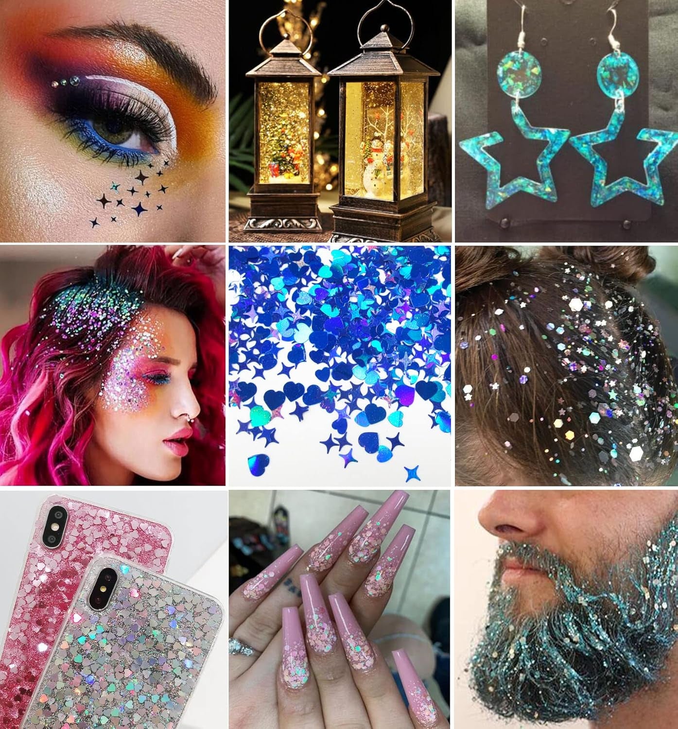 Nail Glitters Sequins Set Mixed Shaped Holographic Heart Butterfly Neon Star Chunky Glitter Flakes Accessories Manicure Sticker Decorations for Makeup Crafts Resin Nails