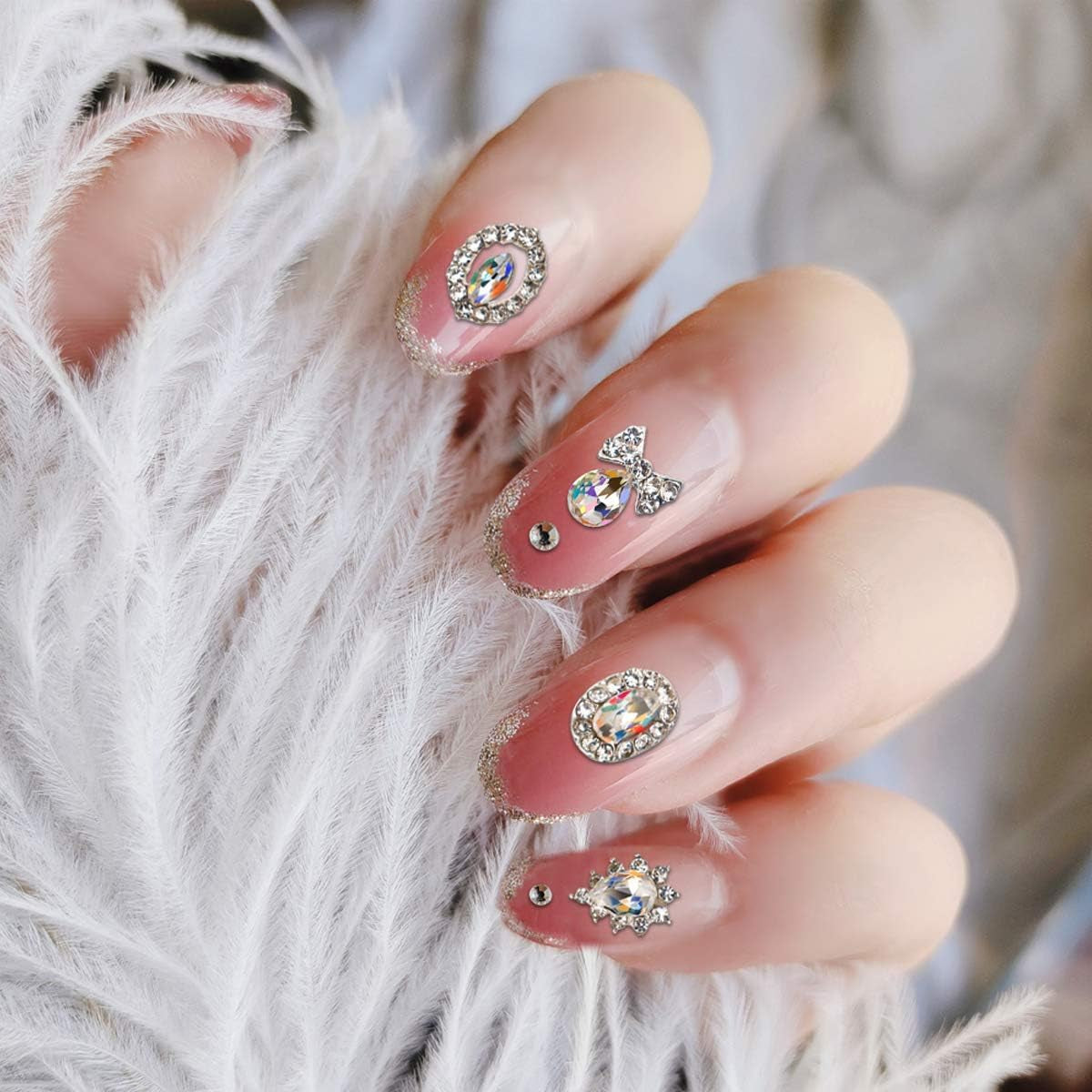 48Pcs Nail Crystal AB Rhinestones, Nail Diamonds Glass Metal Gems Jewels Stones for 3D Nails Art Decoration(24 Styles)