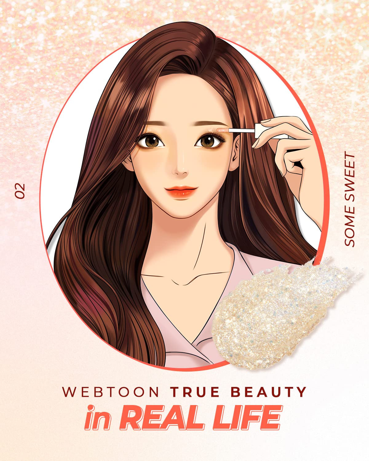 Webtoon True Beauty - 02 Some Sweet Glitter | Liquid Pink Gold Chunky Glitter Eyeshadow | Highlighter, K-Drama Korean Makeup, Highly Pigmented, Long Lasting Shimmer (Some Sweet)