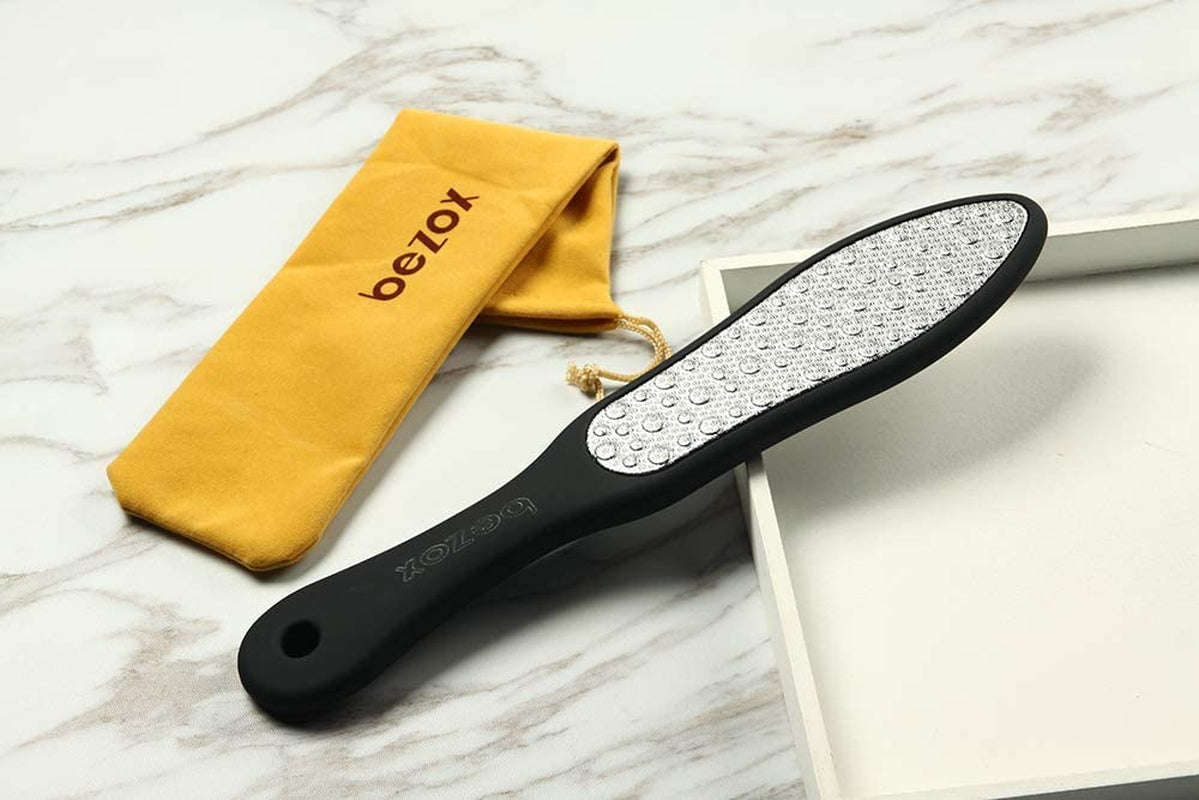 Foot File (1 PCS), Double Sided Foot Scraper Callus Remover, Foot Rasp for Cracked Heel and Foot Corn Removal, Stainless Steel Pedicure File W/Cloth Storage Bag