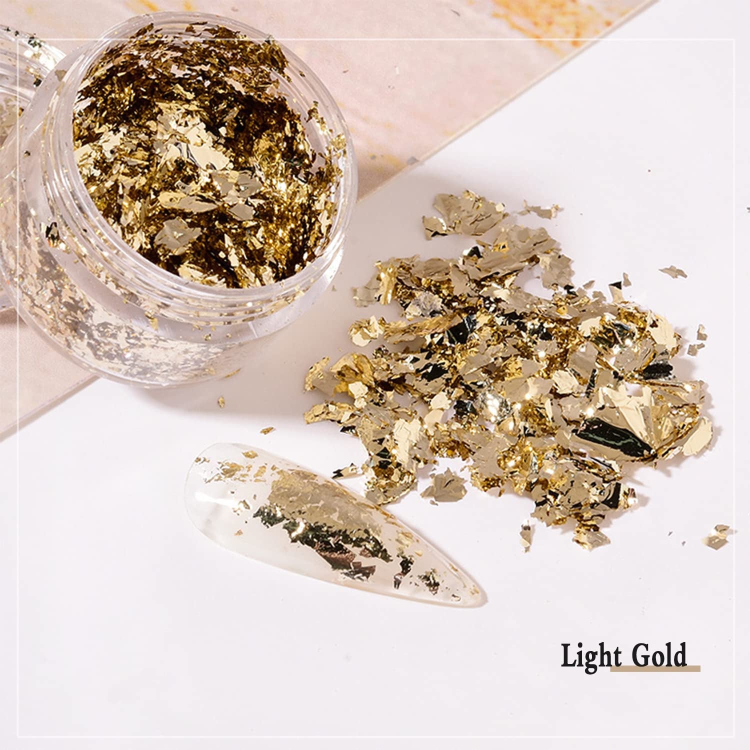 Nail Foil Flakes 4 Bottles Gold Foil Flakes Metallic Gold Foil Set for Nails, Resin, Epoxy, Makeup, Jewelry, Candle Molds