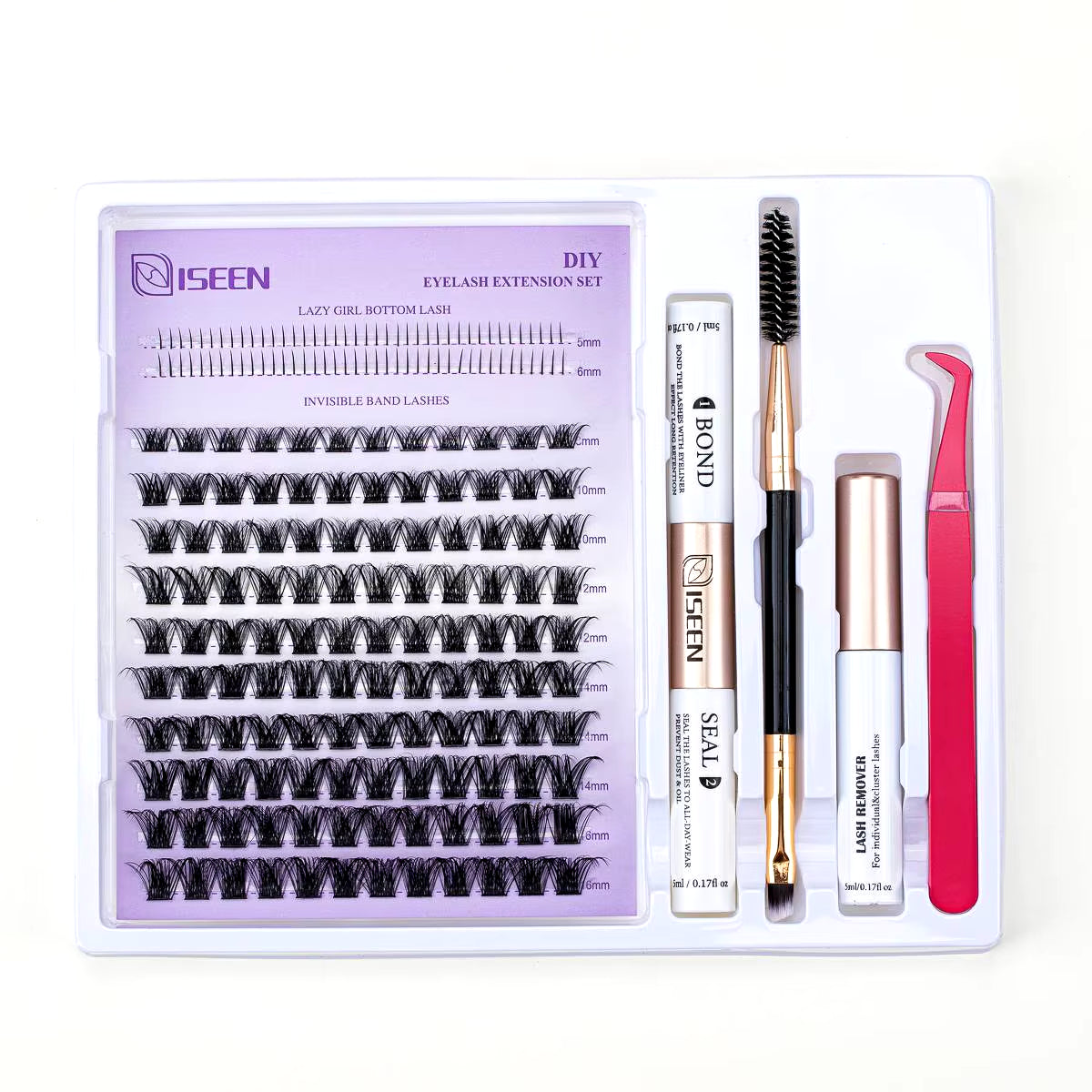 DIY Lash Extension Mix Styles Lash Clusters Individual with Bond&Seal Remover Tweezers Lash Brush for Self Application
