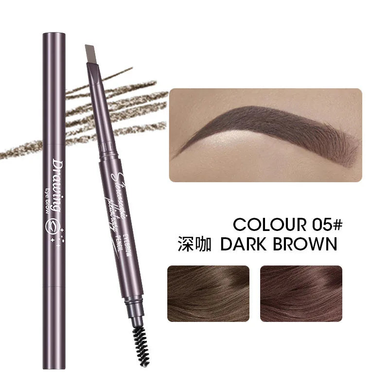Natural Brown Waterproof Eyebrow Pencil Ultra-Fine Triangle Precise Brows Cream with Brush Lasting No Blooming Rotatable Makeup