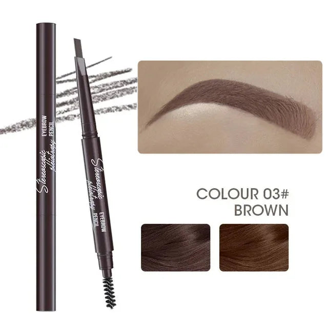 Natural Brown Waterproof Eyebrow Pencil Ultra-Fine Triangle Precise Brows Cream with Brush Lasting No Blooming Rotatable Makeup