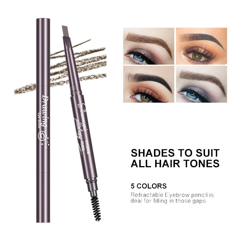 Natural Brown Waterproof Eyebrow Pencil Ultra-Fine Triangle Precise Brows Cream with Brush Lasting No Blooming Rotatable Makeup