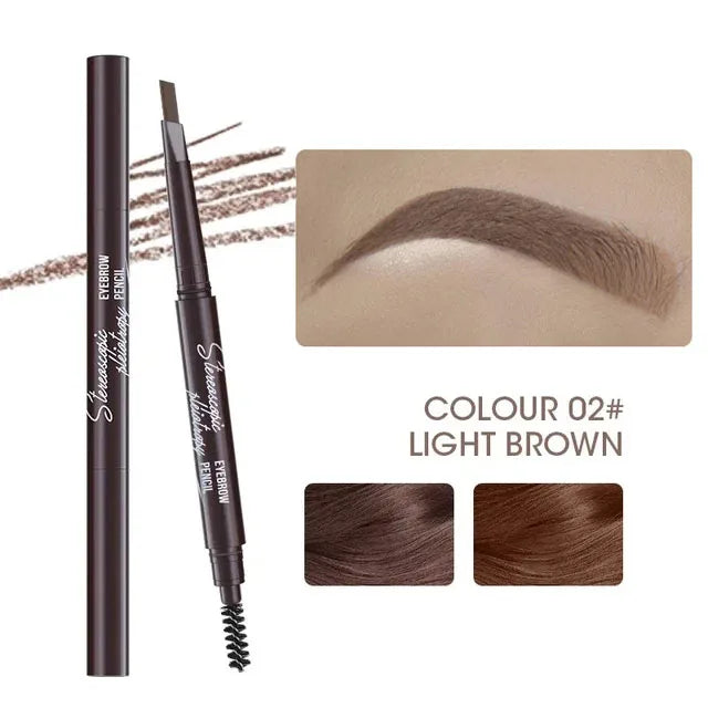 Natural Brown Waterproof Eyebrow Pencil Ultra-Fine Triangle Precise Brows Cream with Brush Lasting No Blooming Rotatable Makeup