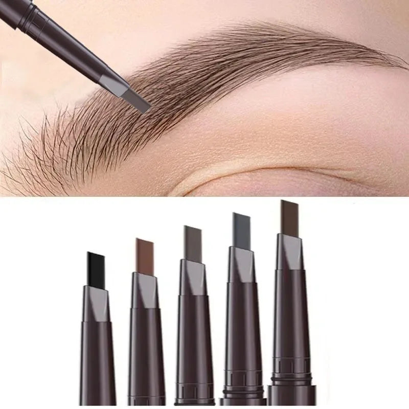 Natural Brown Waterproof Eyebrow Pencil Ultra-Fine Triangle Precise Brows Cream with Brush Lasting No Blooming Rotatable Makeup