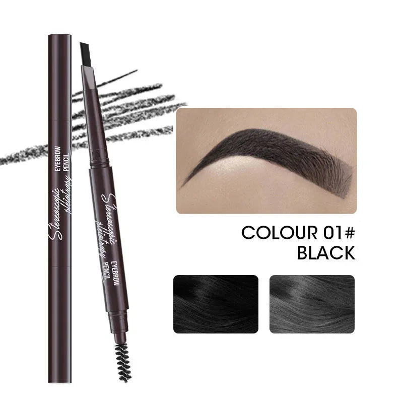 Natural Brown Waterproof Eyebrow Pencil Ultra-Fine Triangle Precise Brows Cream with Brush Lasting No Blooming Rotatable Makeup