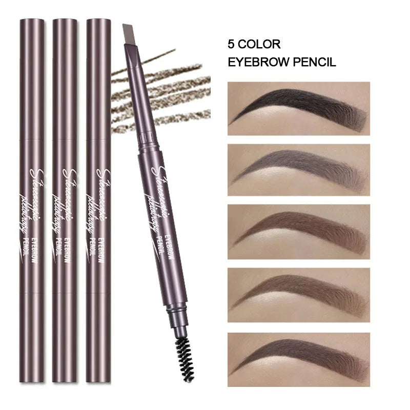 Natural Brown Waterproof Eyebrow Pencil Ultra-Fine Triangle Precise Brows Cream with Brush Lasting No Blooming Rotatable Makeup