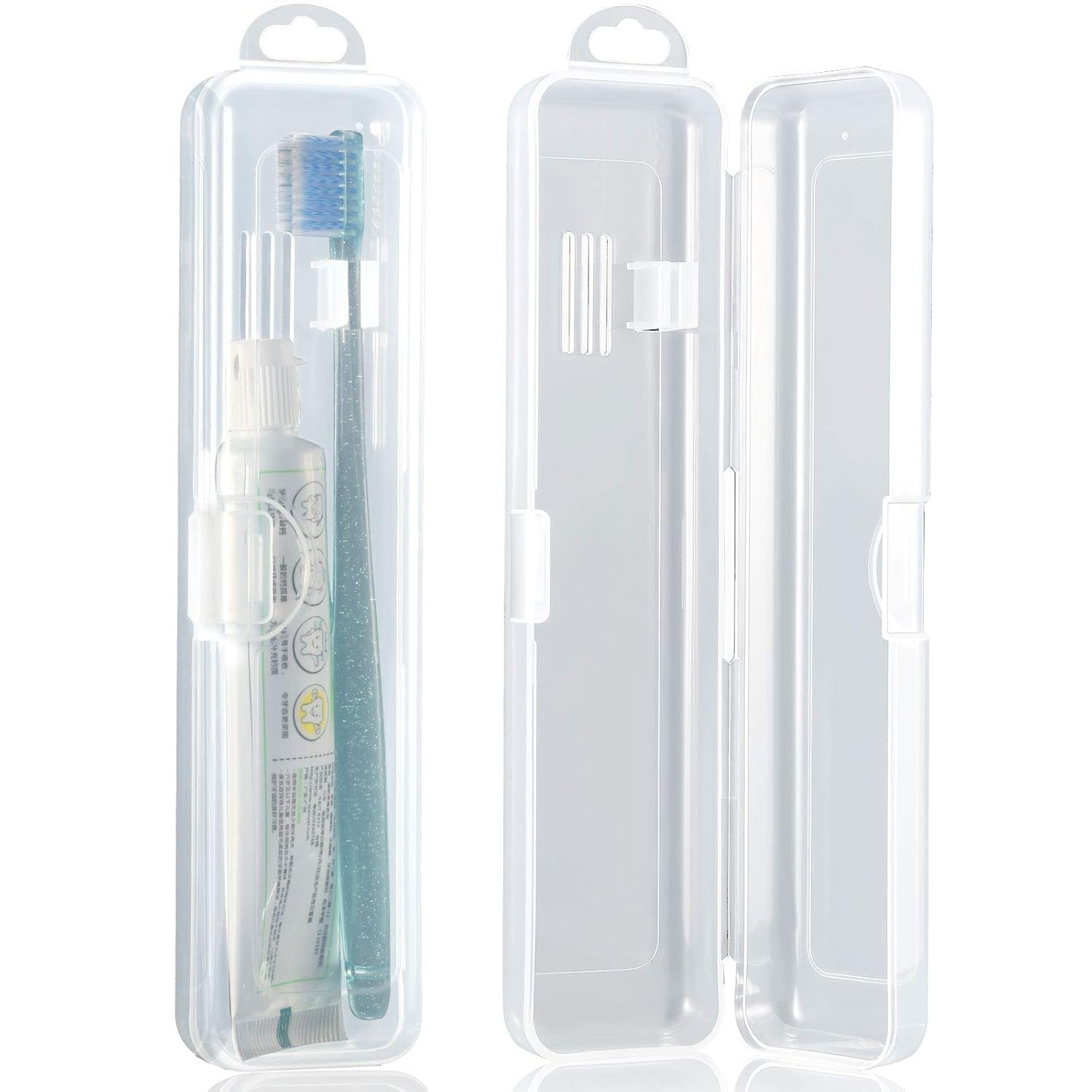 2 Pack Travel Size Toothbrush Case Holder Portable Clear Toothbrush and Toothpaste Storage Container Hard Plastic Transparent Carrying Box for Traveling