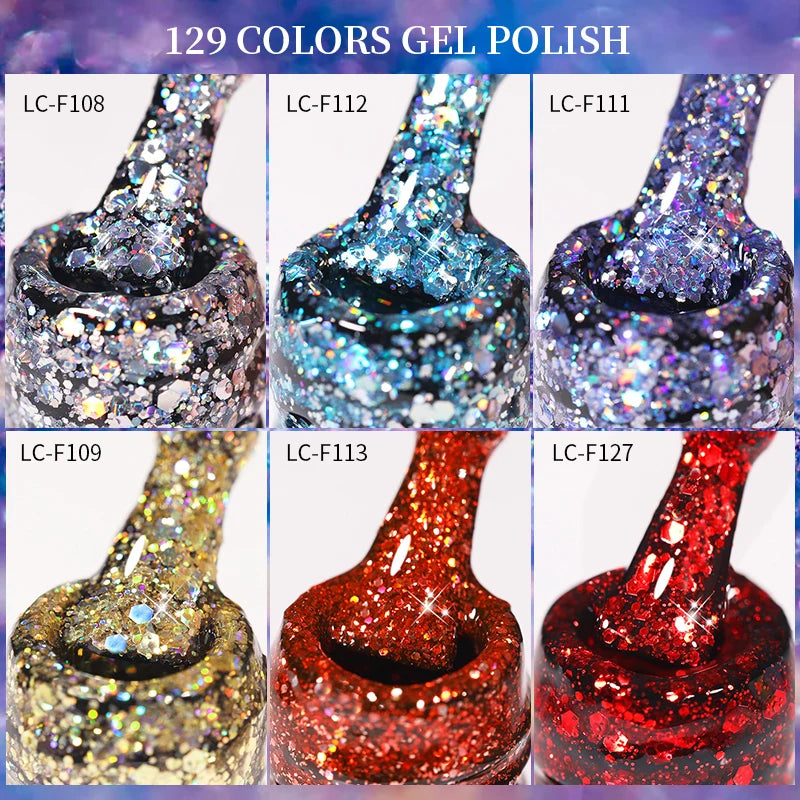 LILYCUTE Glitter Sequins Gel Nail Polish Shiny Spring Summer Color Semi Permanant UV Gel Soak off for Manicure Nail Art Varnish