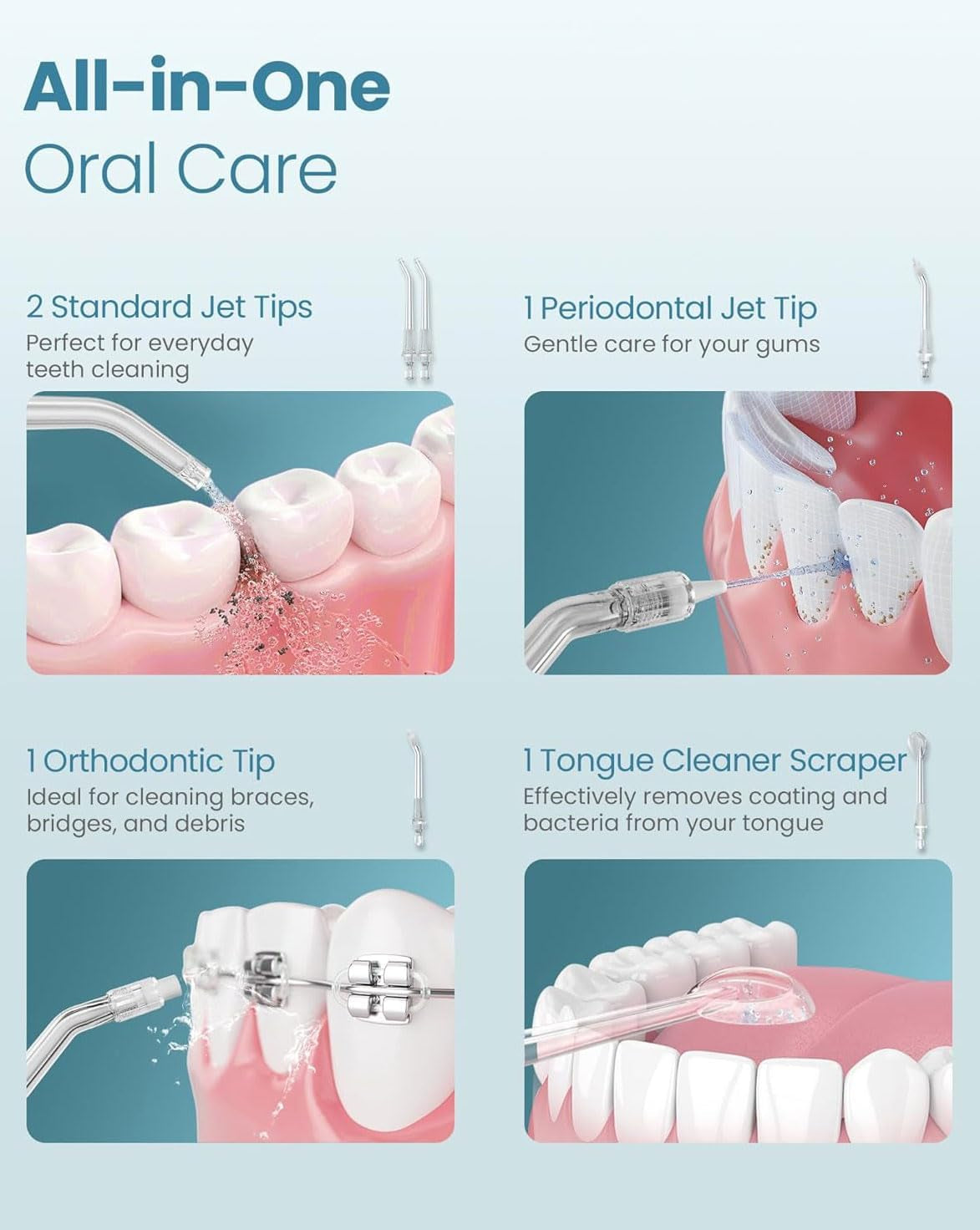 Water Dental Flosser, 300ML Portable Oral Irrigator for Teeth, 4 Modes and 5 Jet Tips,Rechargeable Irrigation Cleaner,Electric Flossing Machine Power Flossers & Irrigator Accessories Black