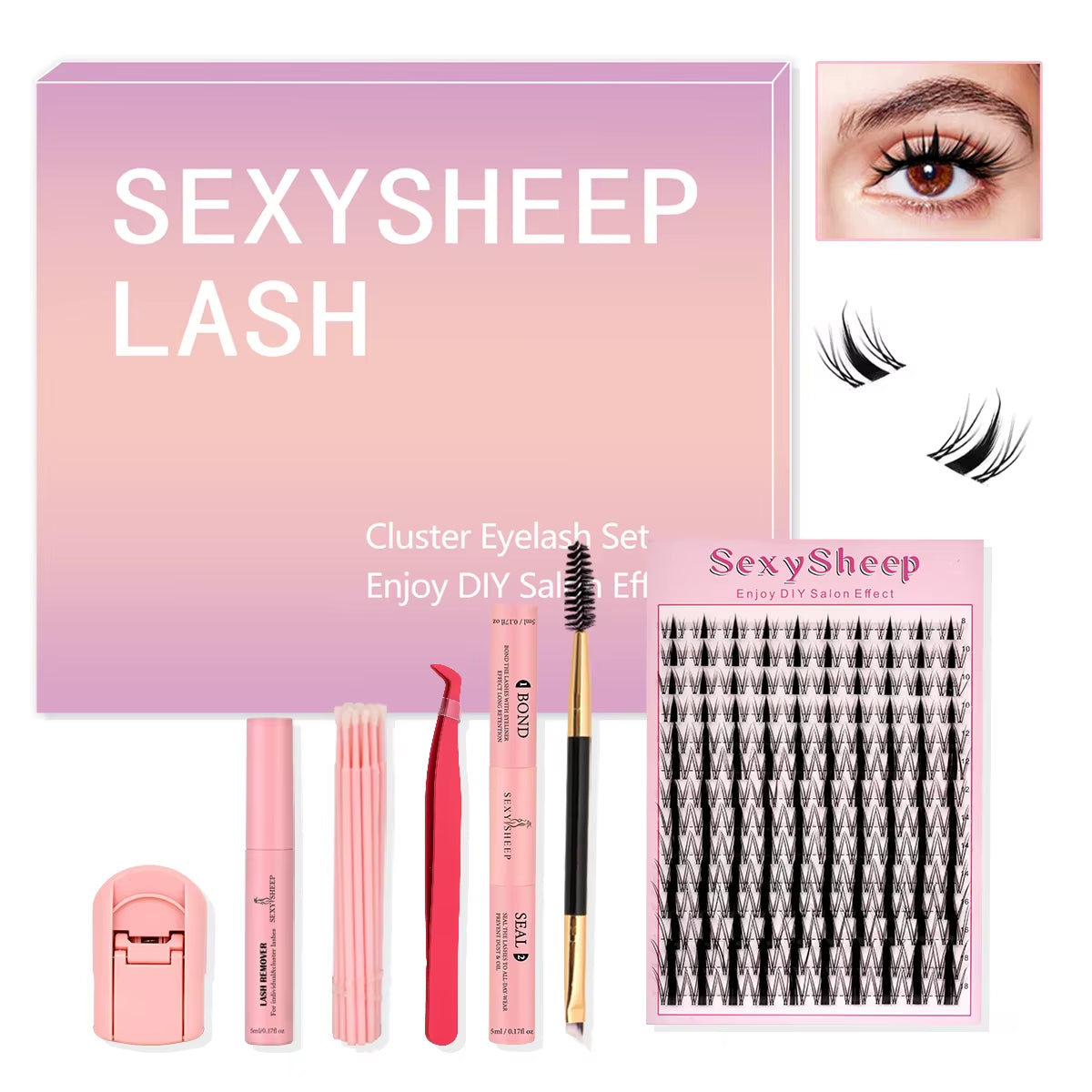 DIY Lash Extension Mix Styles Lash Clusters Individual with Bond&Seal Remover Tweezers Lash Brush for Self Application