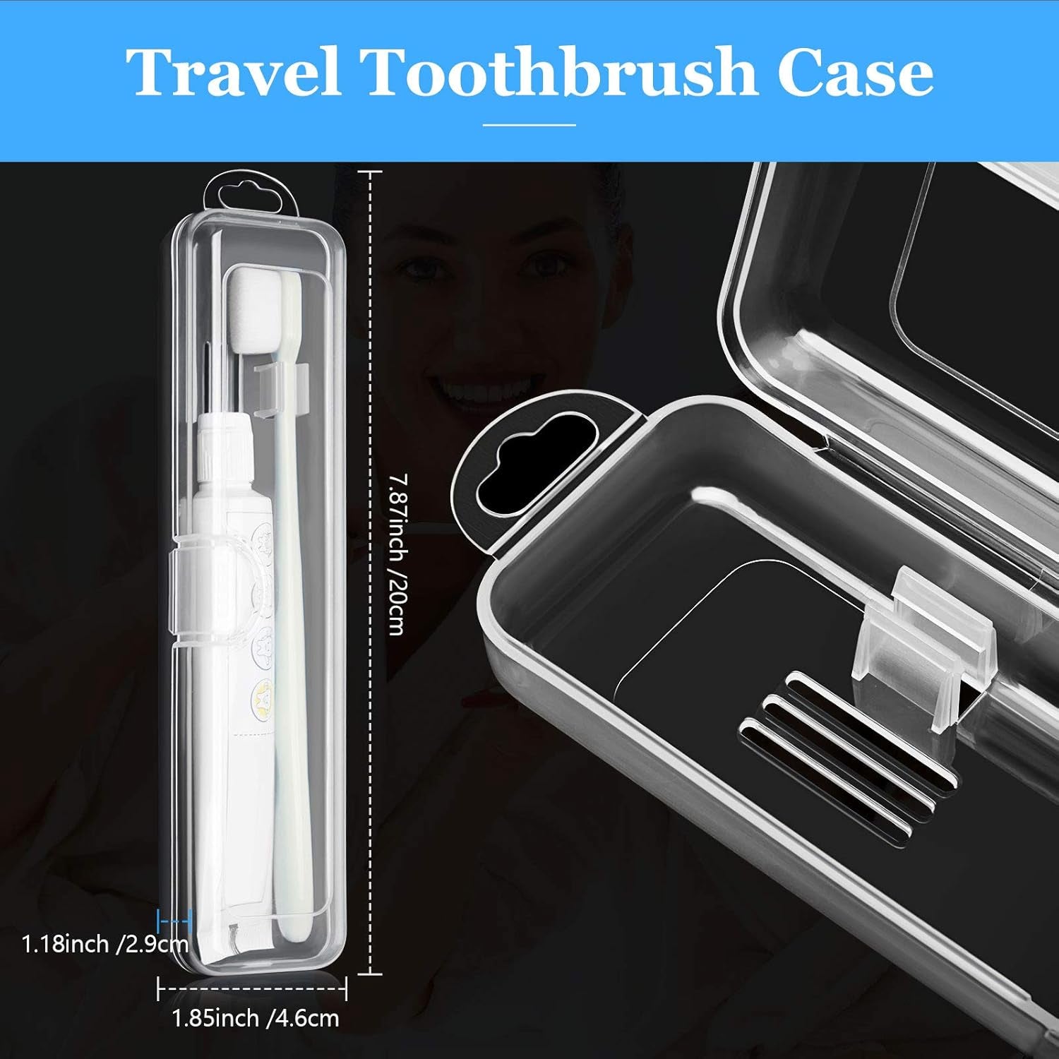 2 Pack Travel Size Toothbrush Case Holder Portable Clear Toothbrush and Toothpaste Storage Container Hard Plastic Transparent Carrying Box for Traveling