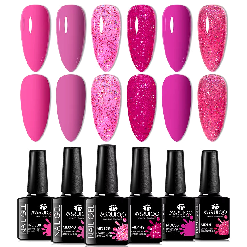 6Pc All-Season Gel Nail Polish Set Nude Pink Red Glitter Semi Permanent UV Gel Polish Kits All for Manicure Soak off Vernis