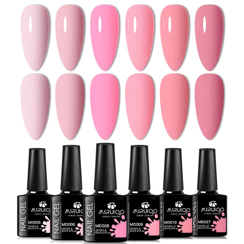 6Pc All-Season Gel Nail Polish Set Nude Pink Red Glitter Semi Permanent UV Gel Polish Kits All for Manicure Soak off Vernis