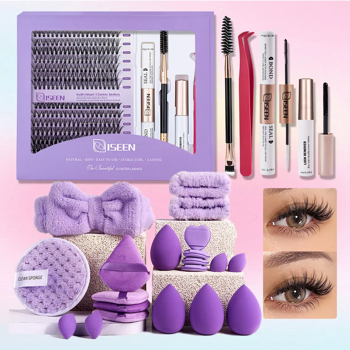 DIY Lash Extension Mix Styles Lash Clusters Individual with Bond&Seal Remover Tweezers Lash Brush for Self Application