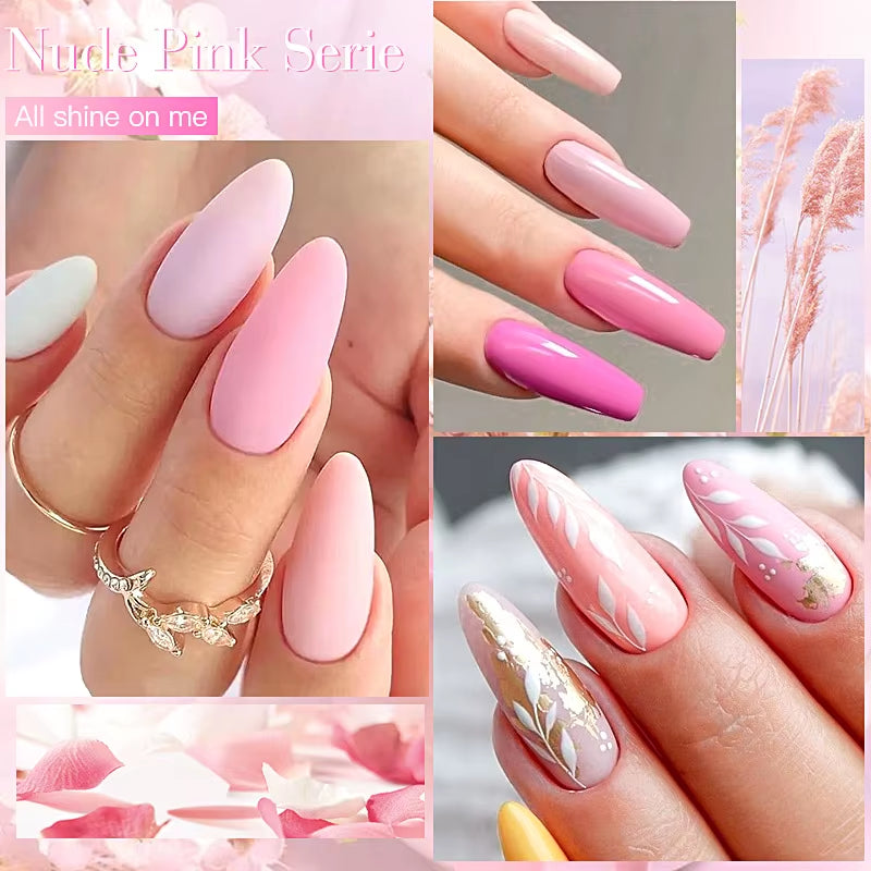 6Pc All-Season Gel Nail Polish Set Nude Pink Red Glitter Semi Permanent UV Gel Polish Kits All for Manicure Soak off Vernis