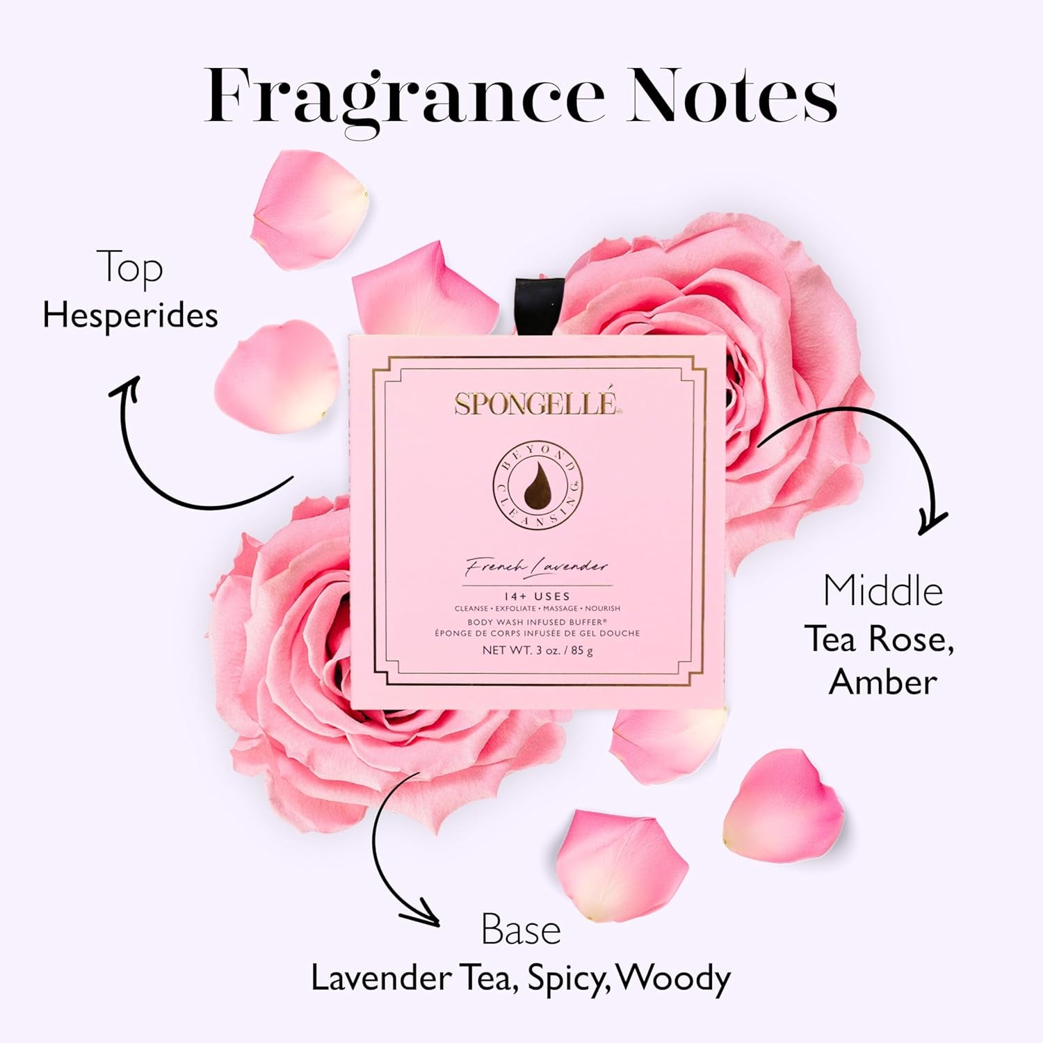 French Lavender Wild Flower Buffer Body Scrubber with Box | Bath & Shower Loofah for Women | Exfoliator with Body Wash Infused | 14+ Uses