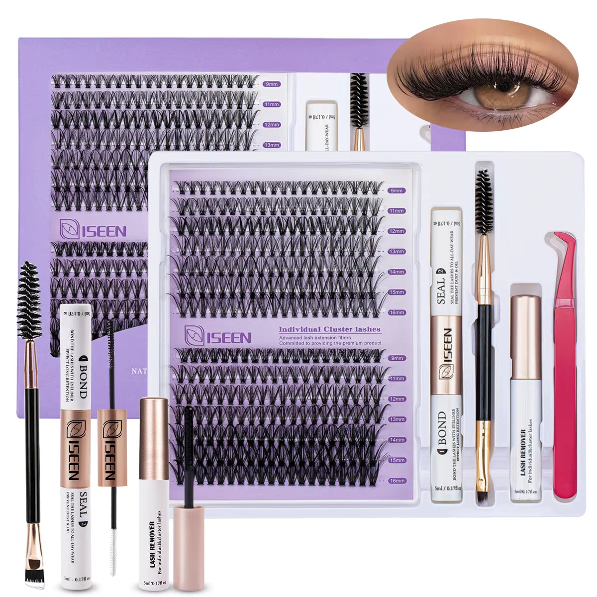 DIY Lash Extension Mix Styles Lash Clusters Individual with Bond&Seal Remover Tweezers Lash Brush for Self Application