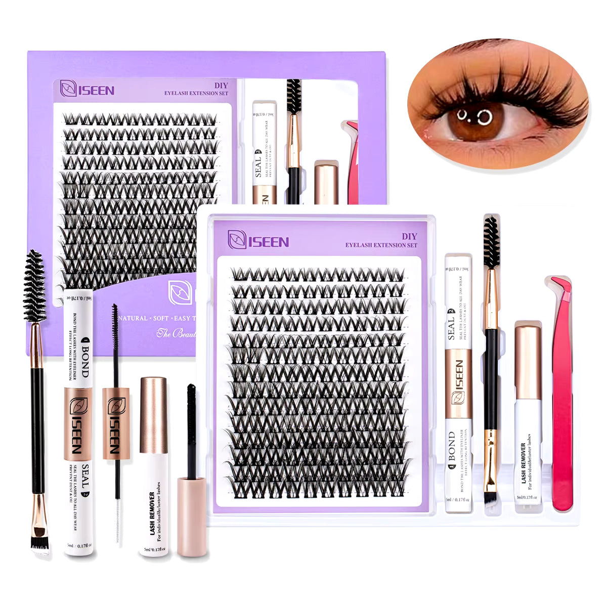 DIY Lash Extension Mix Styles Lash Clusters Individual with Bond&Seal Remover Tweezers Lash Brush for Self Application