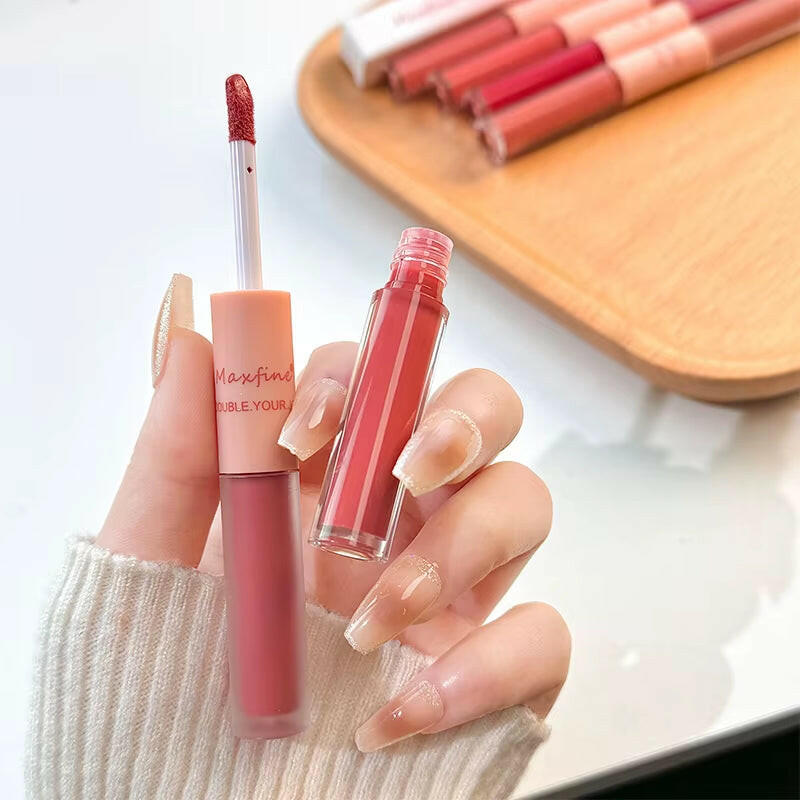 Double End Lip Glaze Full Gloss Mirror and Matte Velvet Long Term Color and Moisture Lip Gloss anti Stain Cosmetic Lip Glaze