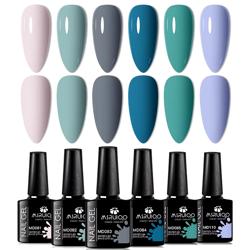 6Pc All-Season Gel Nail Polish Set Nude Pink Red Glitter Semi Permanent UV Gel Polish Kits All for Manicure Soak off Vernis