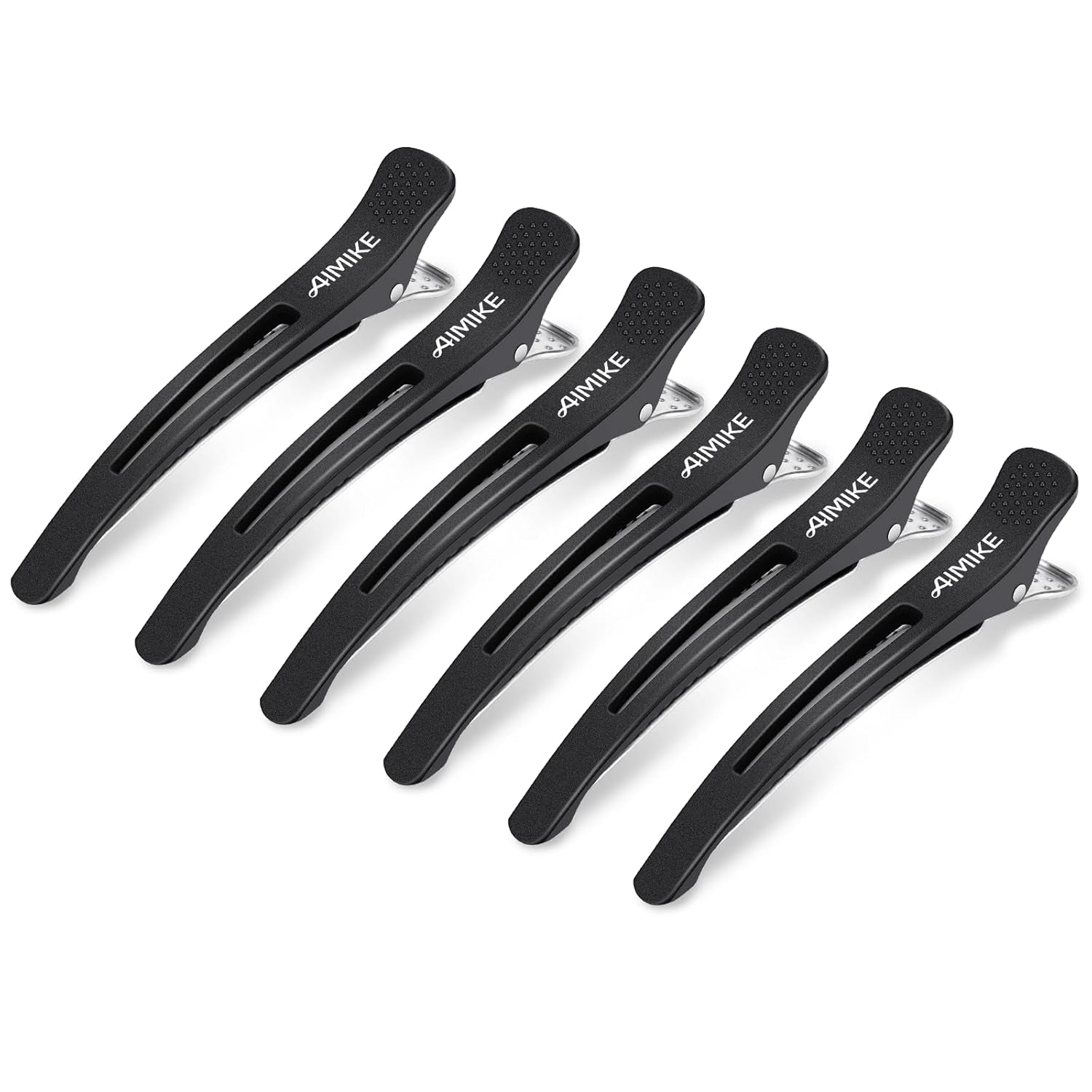 6Pcs Professional Hair Clips for Styling Sectioning, Non Slip No-Trace Duck Billed Hair Clips with Silicone Band, Salon and Home Hair Cutting Clips for Hairdresser, Women, Men - Black 4.3” Long