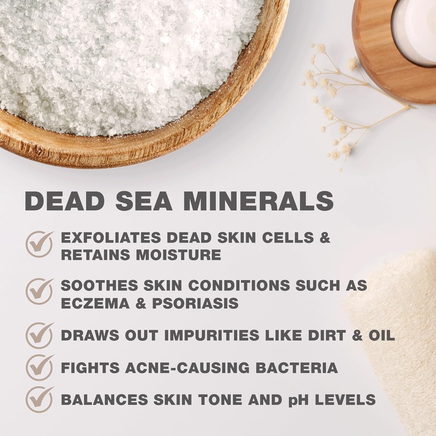 100% Pure Dead Sea Salt for Bath, 5Lb Unscented. Dead Sea Salt Is High in Essential Minerals, Such as Magnesium, Sulfur, Zinc, Potassium. Exfoliates, Nourishes Skin, Helps Restore Ph