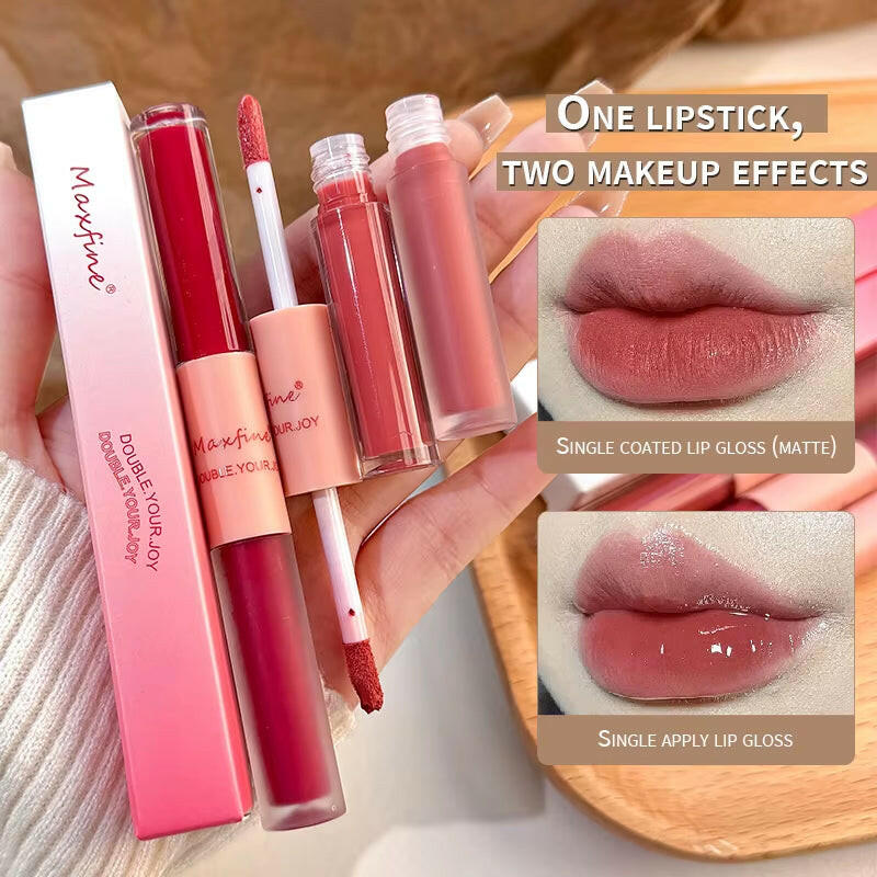Double End Lip Glaze Full Gloss Mirror and Matte Velvet Long Term Color and Moisture Lip Gloss anti Stain Cosmetic Lip Glaze