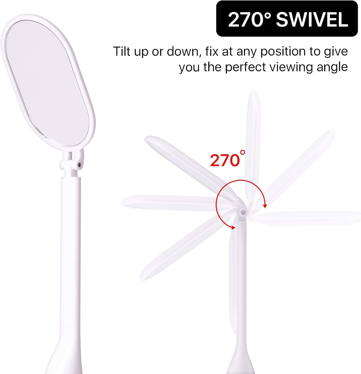 Foldable Lash Mirror, 270° Free Rotation, Lightweight Makeup Mirror for Eyelash Extensions Supplies (White)