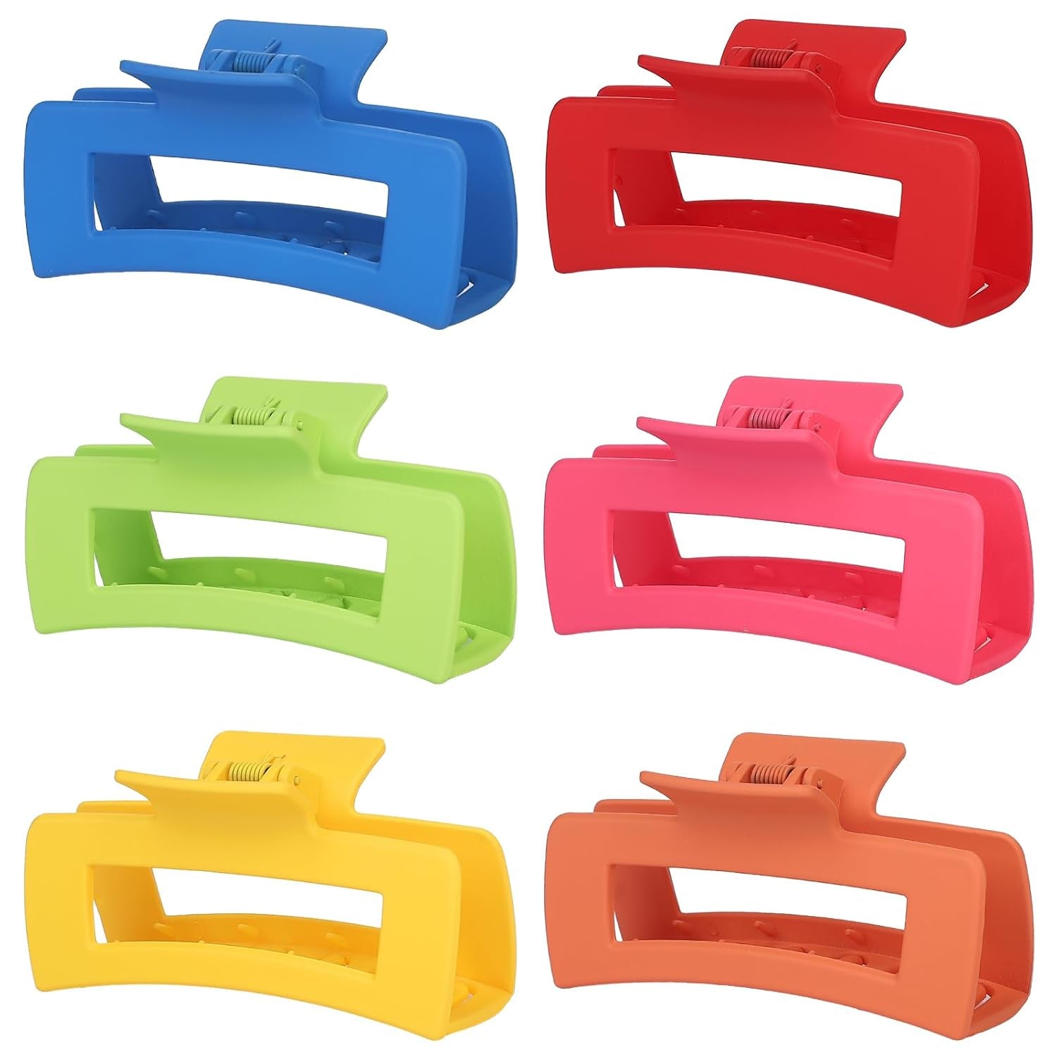 4 Inch Big Hair Claw Clips - 6 Pcs Large for Thick Hair, Square and Rectangle, Banana Jaw Clips, Hair Accessories for Women and Girls - Dopamine