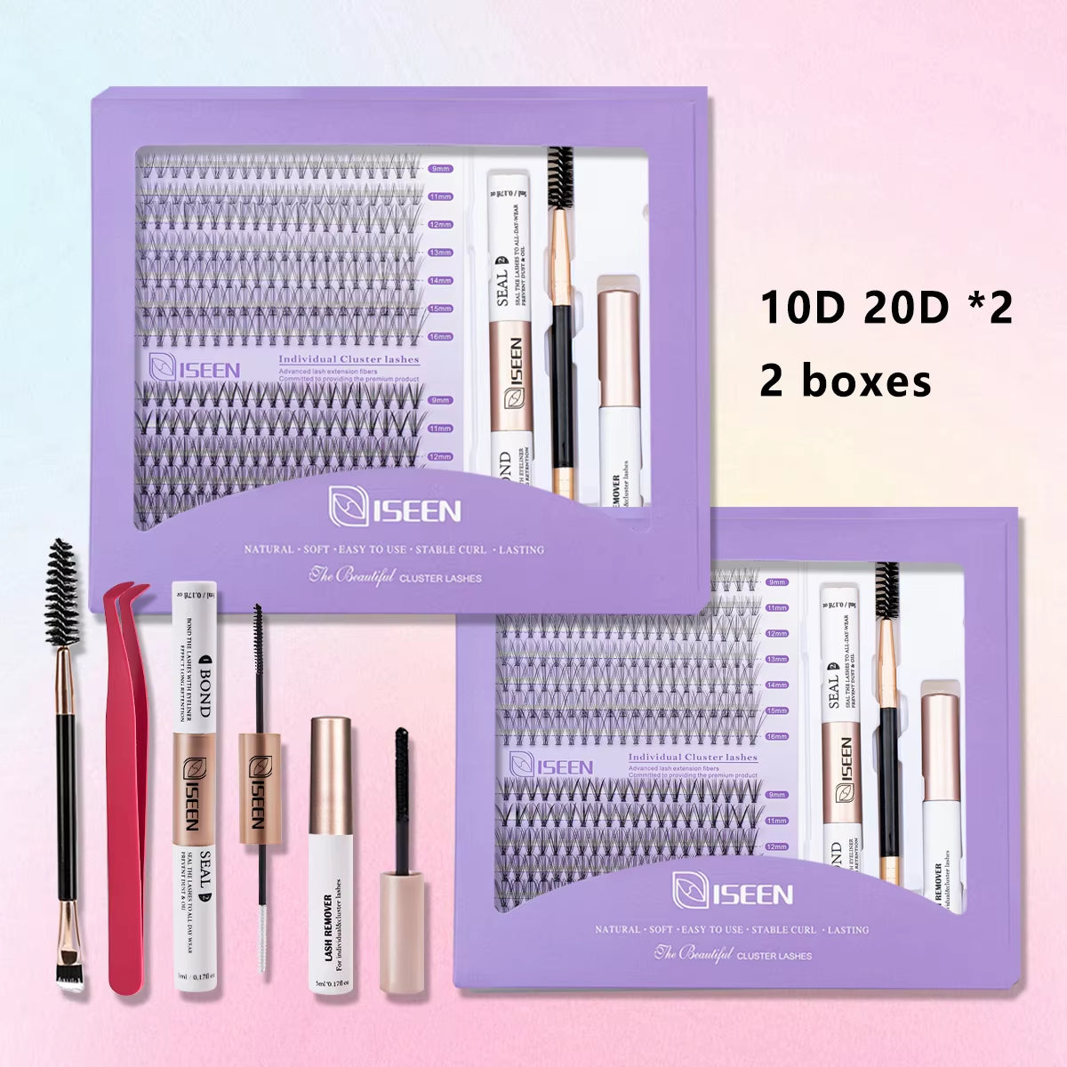 DIY Lash Extension Mix Styles Lash Clusters Individual with Bond&Seal Remover Tweezers Lash Brush for Self Application