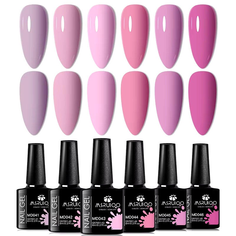 6Pc All-Season Gel Nail Polish Set Nude Pink Red Glitter Semi Permanent UV Gel Polish Kits All for Manicure Soak off Vernis